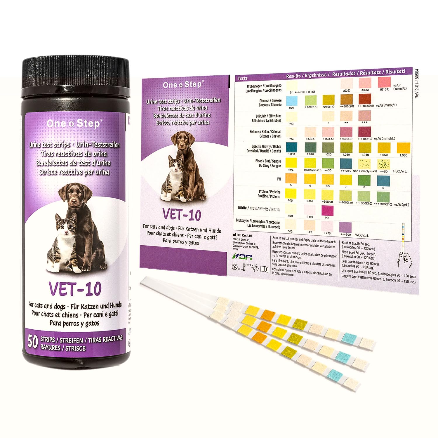 One Step Pet Urine Testing Strips tube-front, compact packaging for quick home screening.