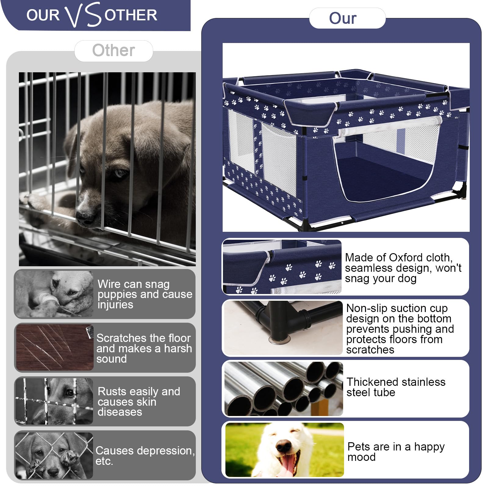 OneBird Puppy Playpen assembly kit includes poles, connectors, and bases.