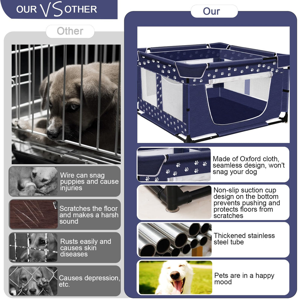 OneBird Puppy Playpen assembly kit includes poles, connectors, and bases.