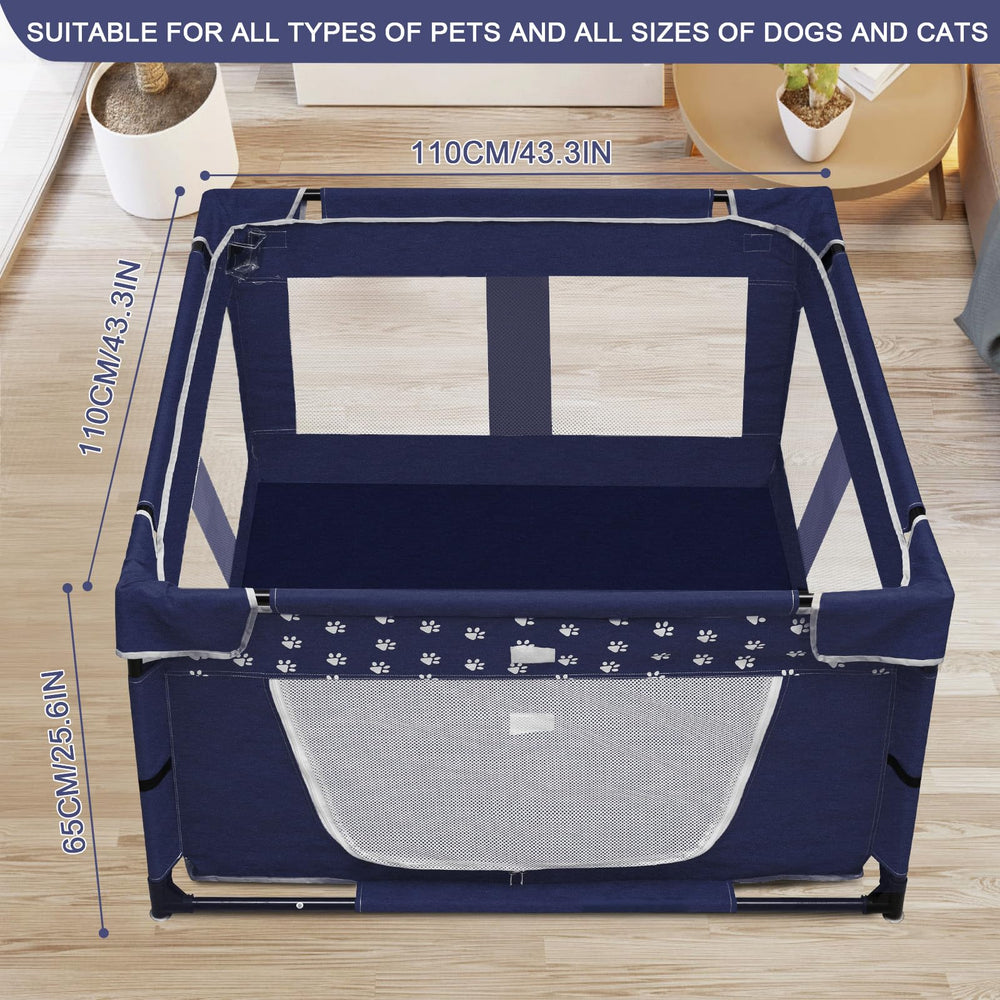 OneBird Puppy Playpen roll-up door enables easy pet access.