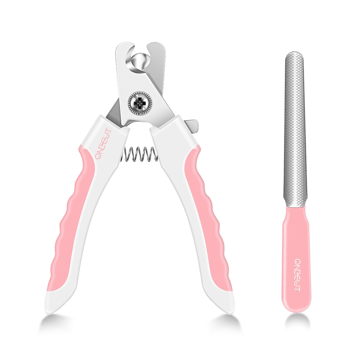 OneCut pink dog nail clippers with guard for safe, precise trimming.