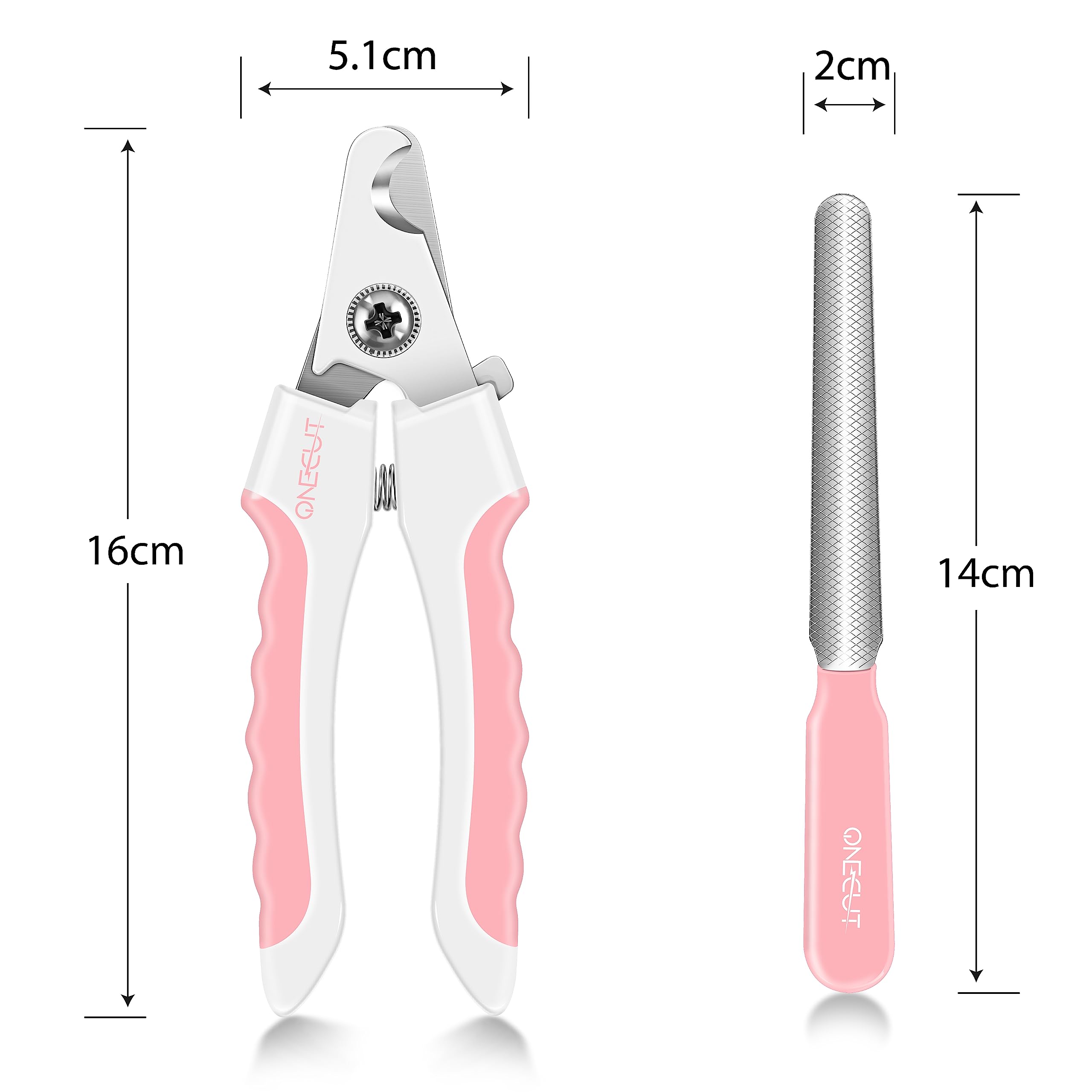 OneCut pink dog nail clippers with safety lock for secure storage.