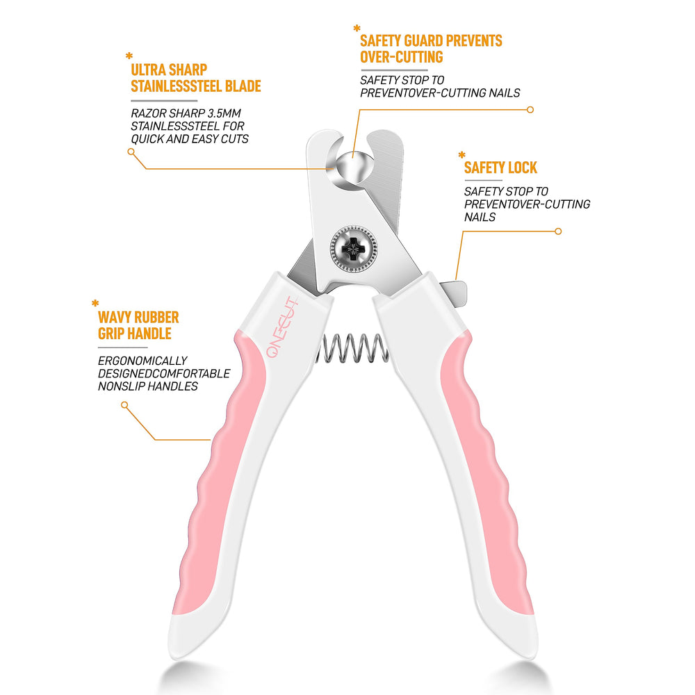 OneCut dog nail clippers with stainless steel blades for durable trimming.