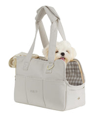 ONECUTE dog purse carrier grey front view shows breathable mesh and sleek travel design.