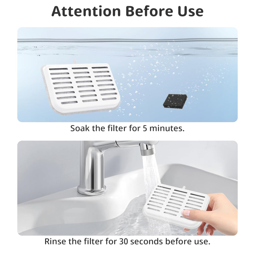 ONECUTE soak-before-use image—soak five minutes for optimal filtration performance.