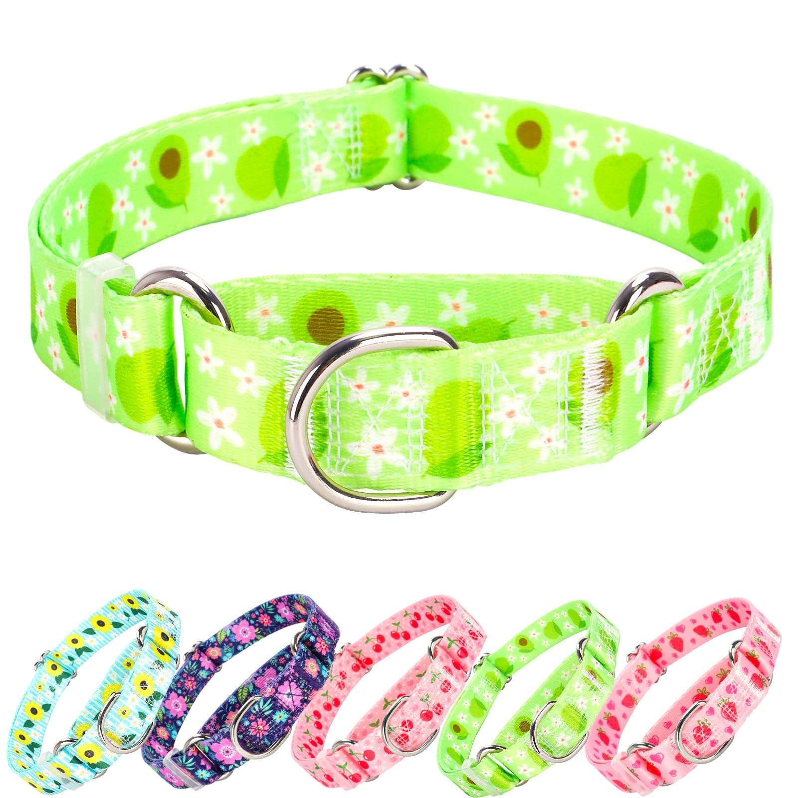 ONEFOJOJO Green Avocado Martingale Collar demonstrates secure leash attachment with strong D-ring