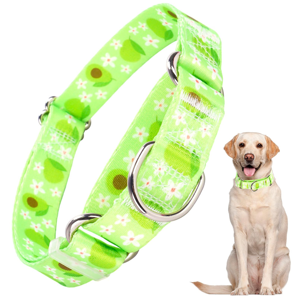 ONEFOJOJO Green Avocado Martingale Collar side view shows durable nylon and comfortable fit