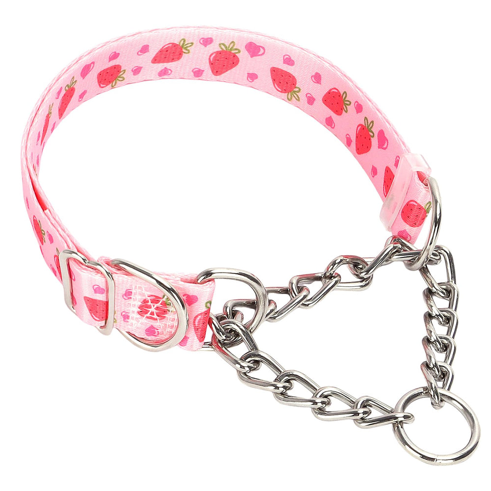 ONEFOJOJO martingale collar nylon-steel-chain pink-strawberries for secure training