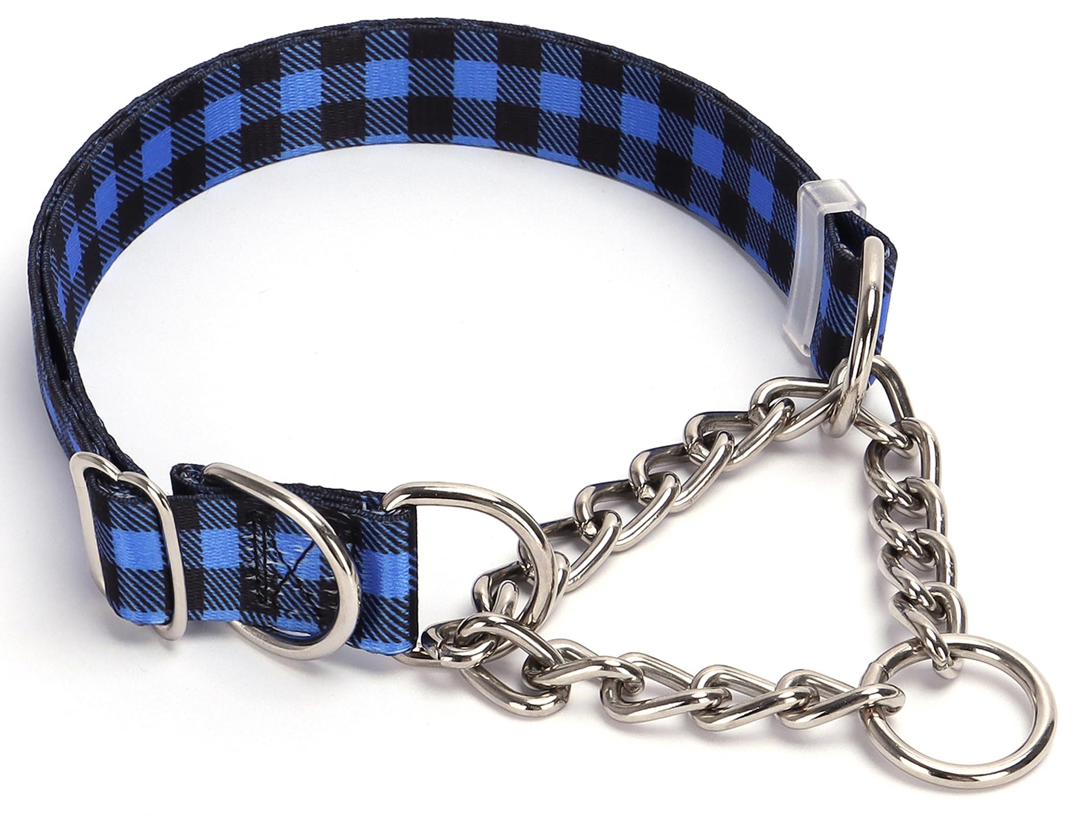 ONEFOJOJO martingale collar shows nylon webbing and steel chain for durable training use.