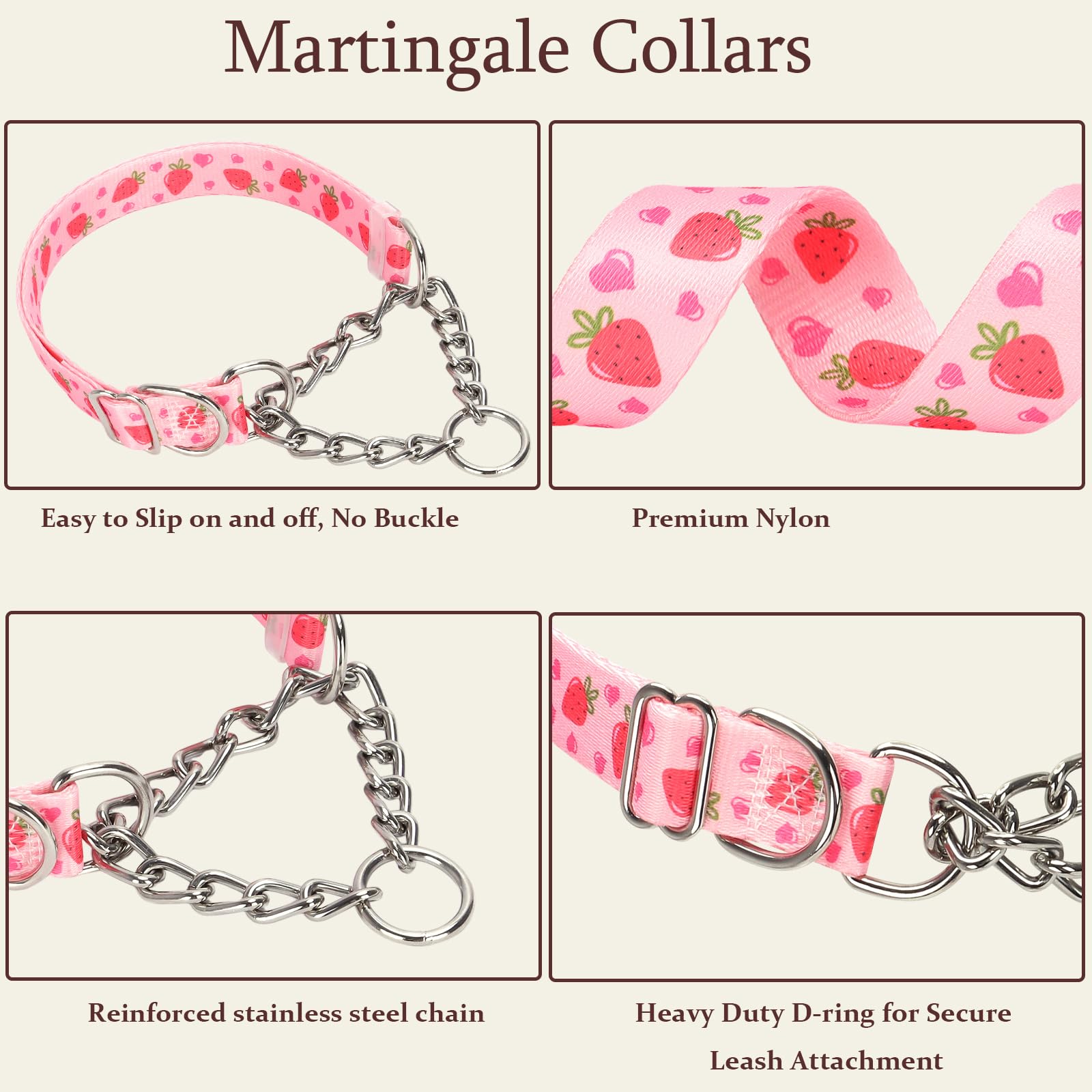 ONEFOJOJO martingale collar showing two D-rings and durable hardware for versatile training and walking setups