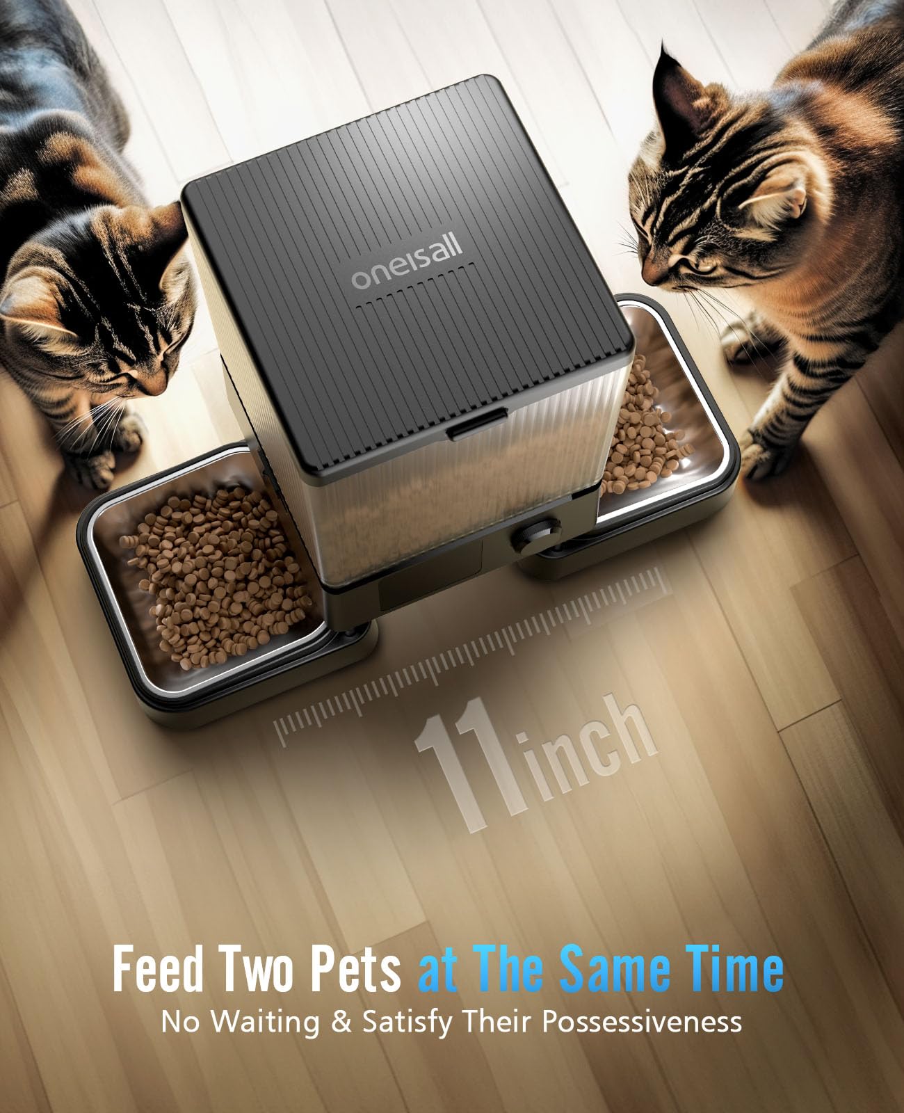 oneisall 20-cup capacity tank with food visible for vacation feeding reliability