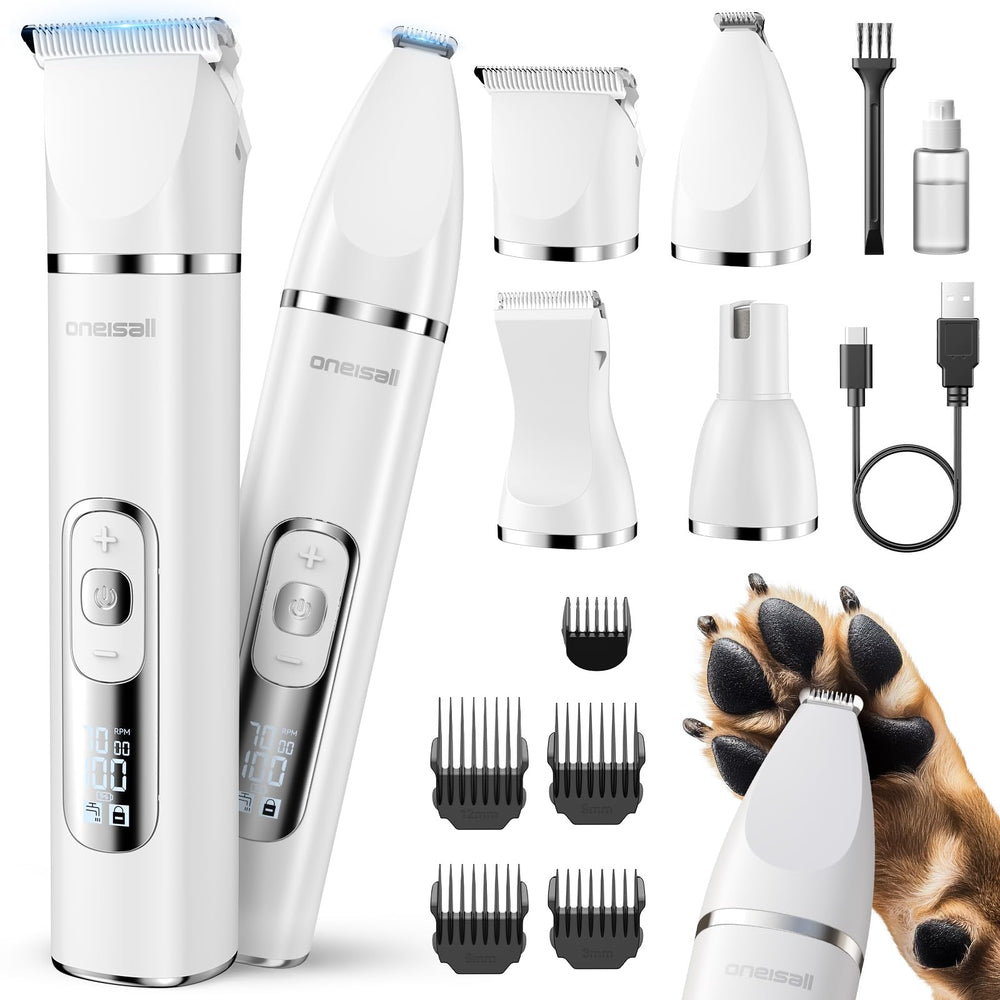oneisall 4-in-1 dog grooming kit front view for at-home grooming versatility