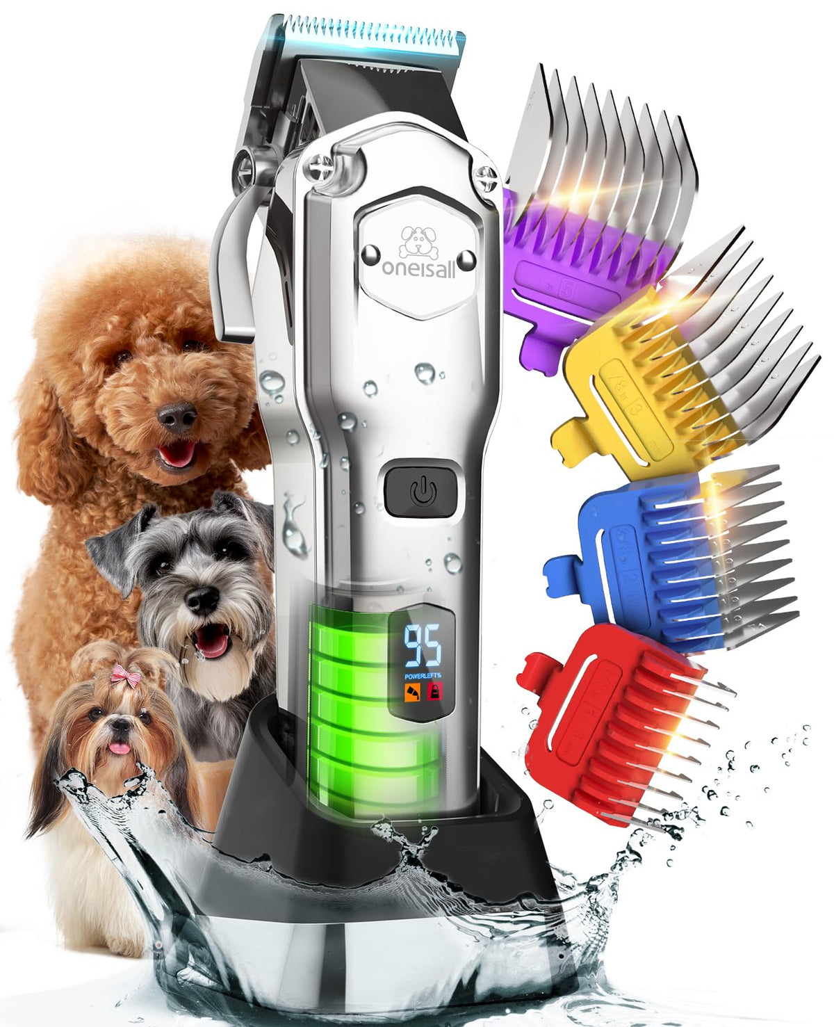 oneisall 676pro clipper with metal combs for durable grooming on thick coats