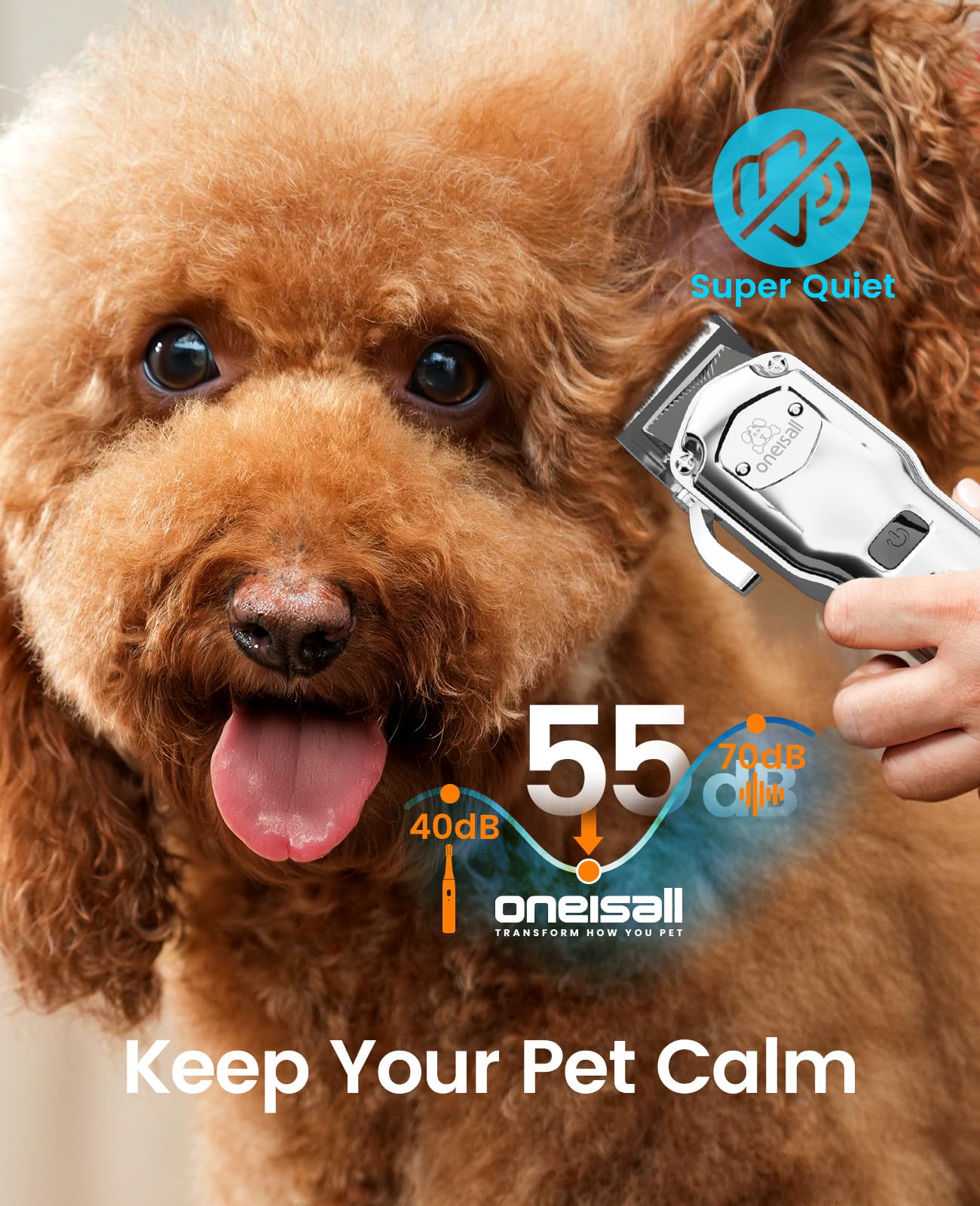 oneisall 676pro low-noise design reduces pet stress during grooming