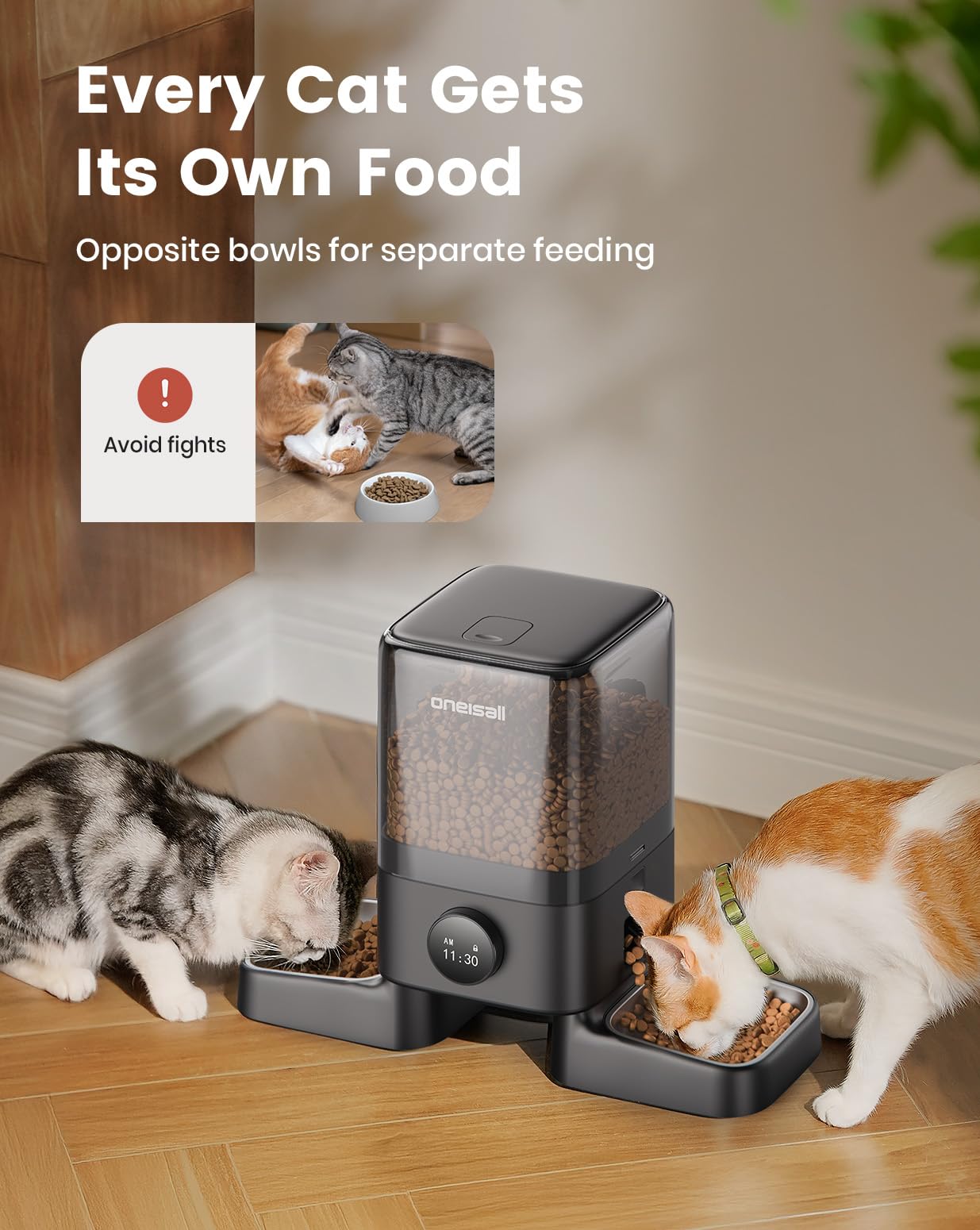 oneisall feeder showing 5-liter capacity for dry food storage