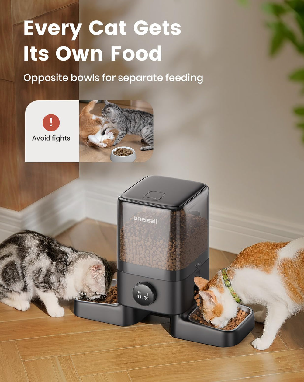 oneisall feeder showing 5-liter capacity for dry food storage