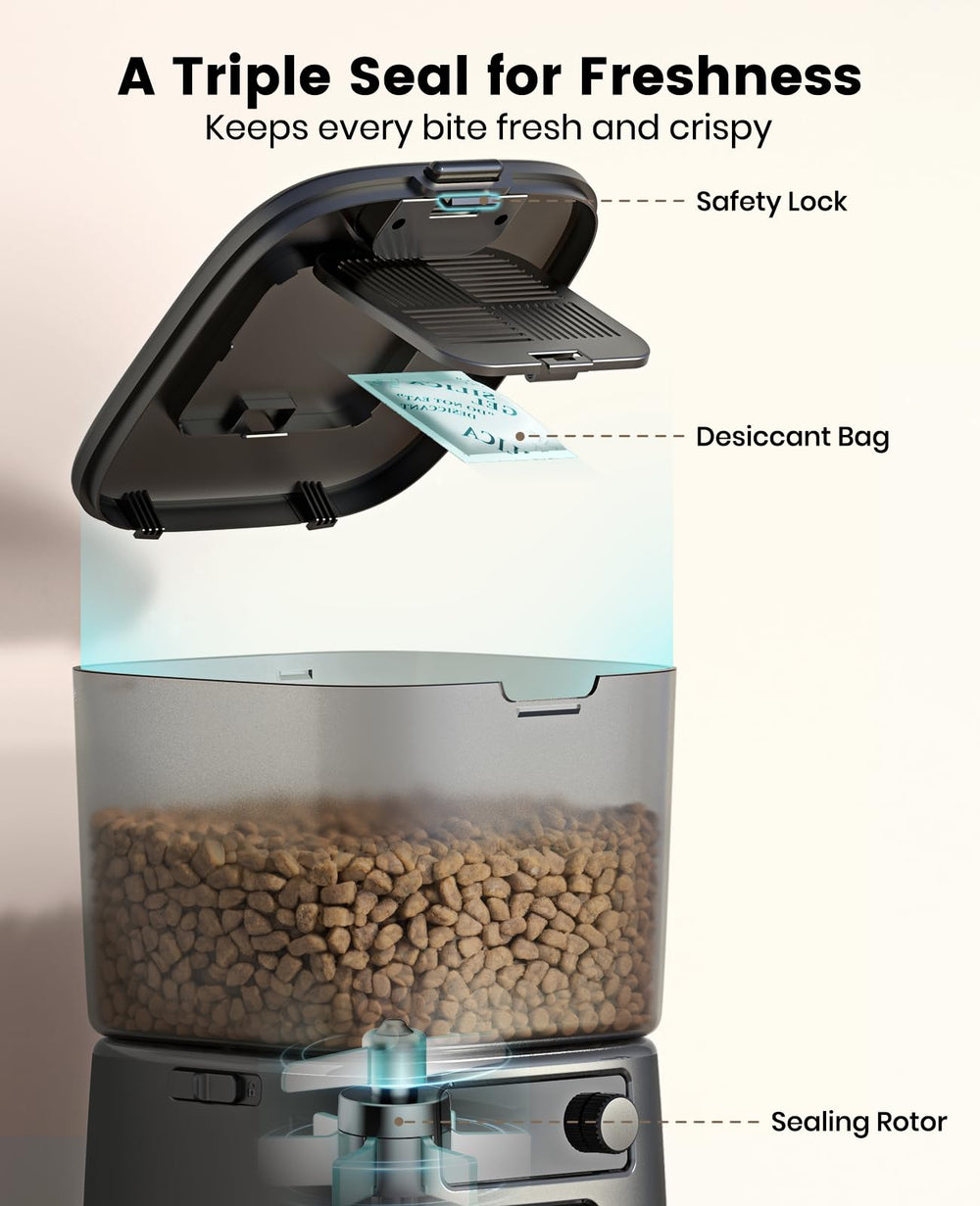 oneisall automatic cat feeder dual power supports continuous feeding during outages