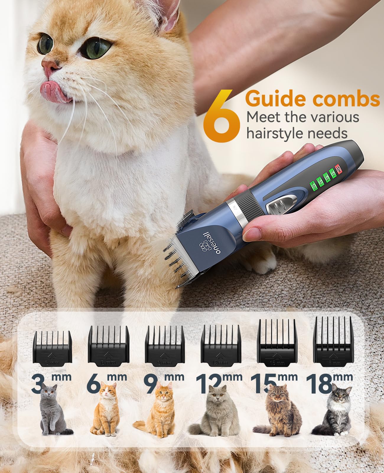 oneisall cat clippers guard set includes 6 sizes for versatile trimming