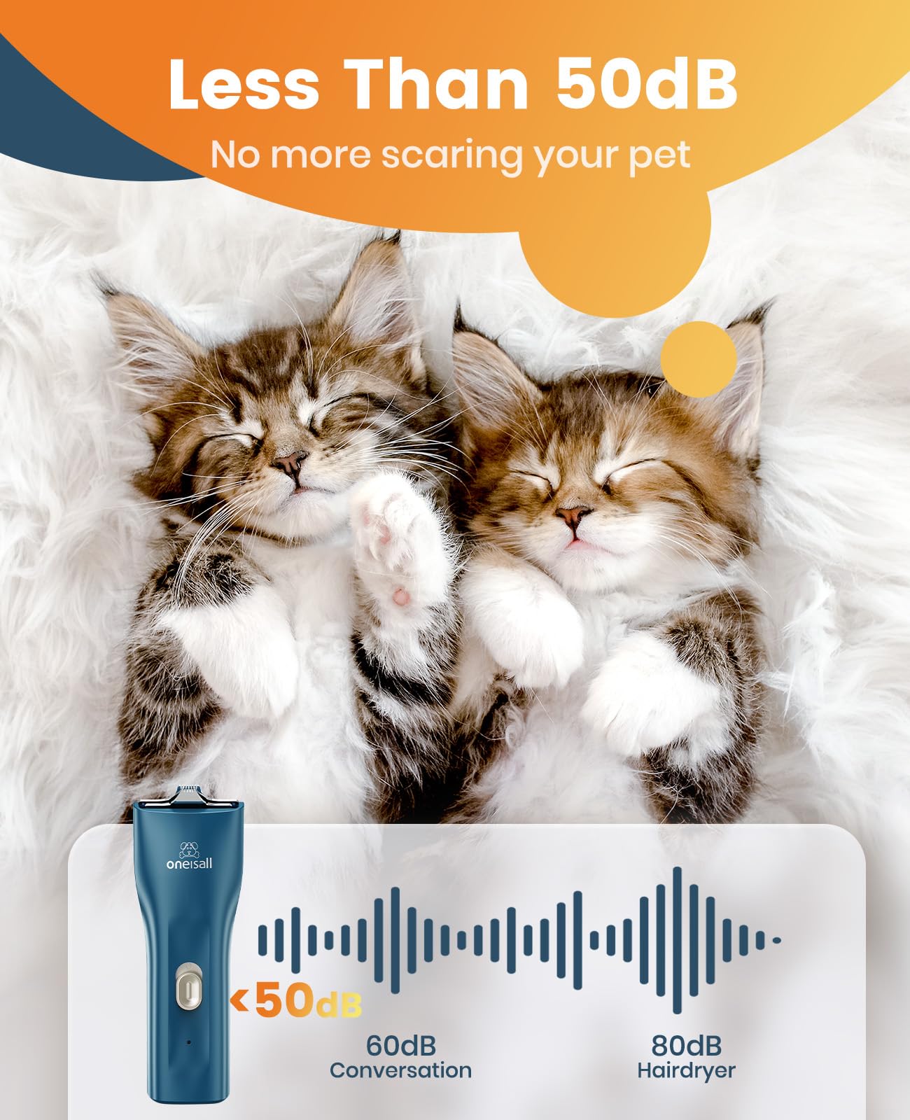 oneisall cat clippers noise level under 50db helps anxious pets stay calm