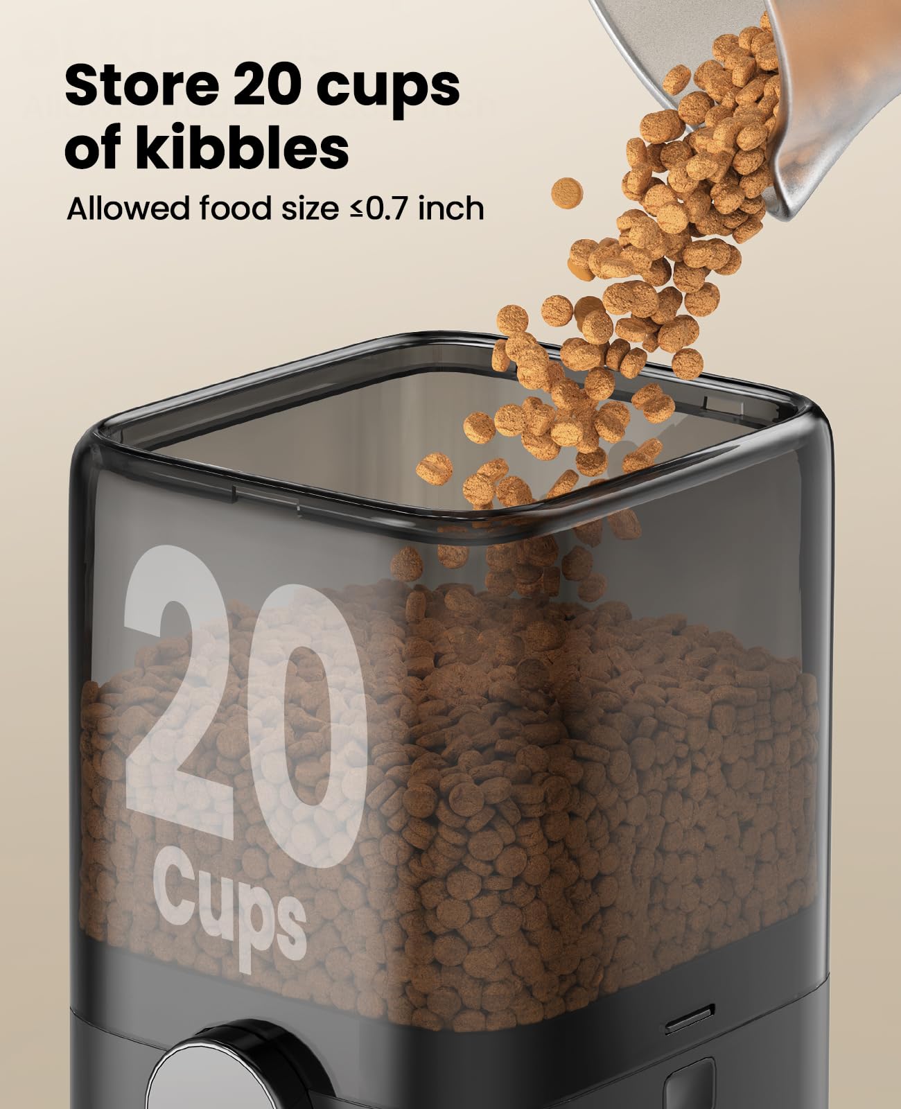 Oneisall cat feeder 20 cup capacity reduces frequent refills in busy homes.