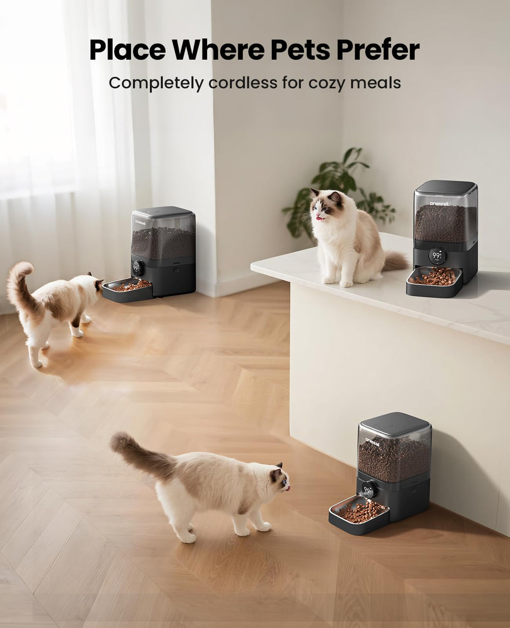Oneisall cat feeder battery indicator highlights remaining days for easy recharging planning.