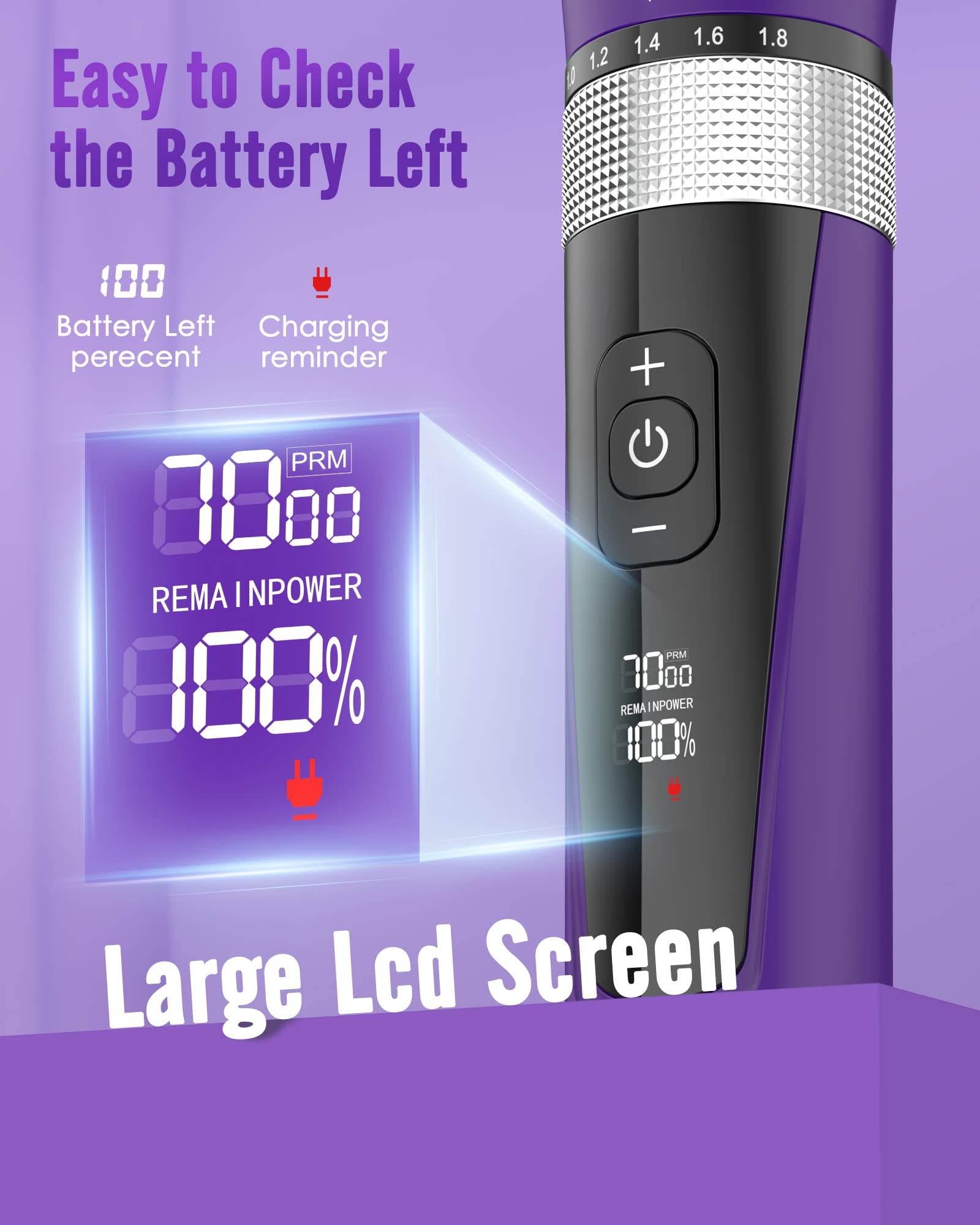 oneisall cat grooming kit LCD display shows battery life clearly