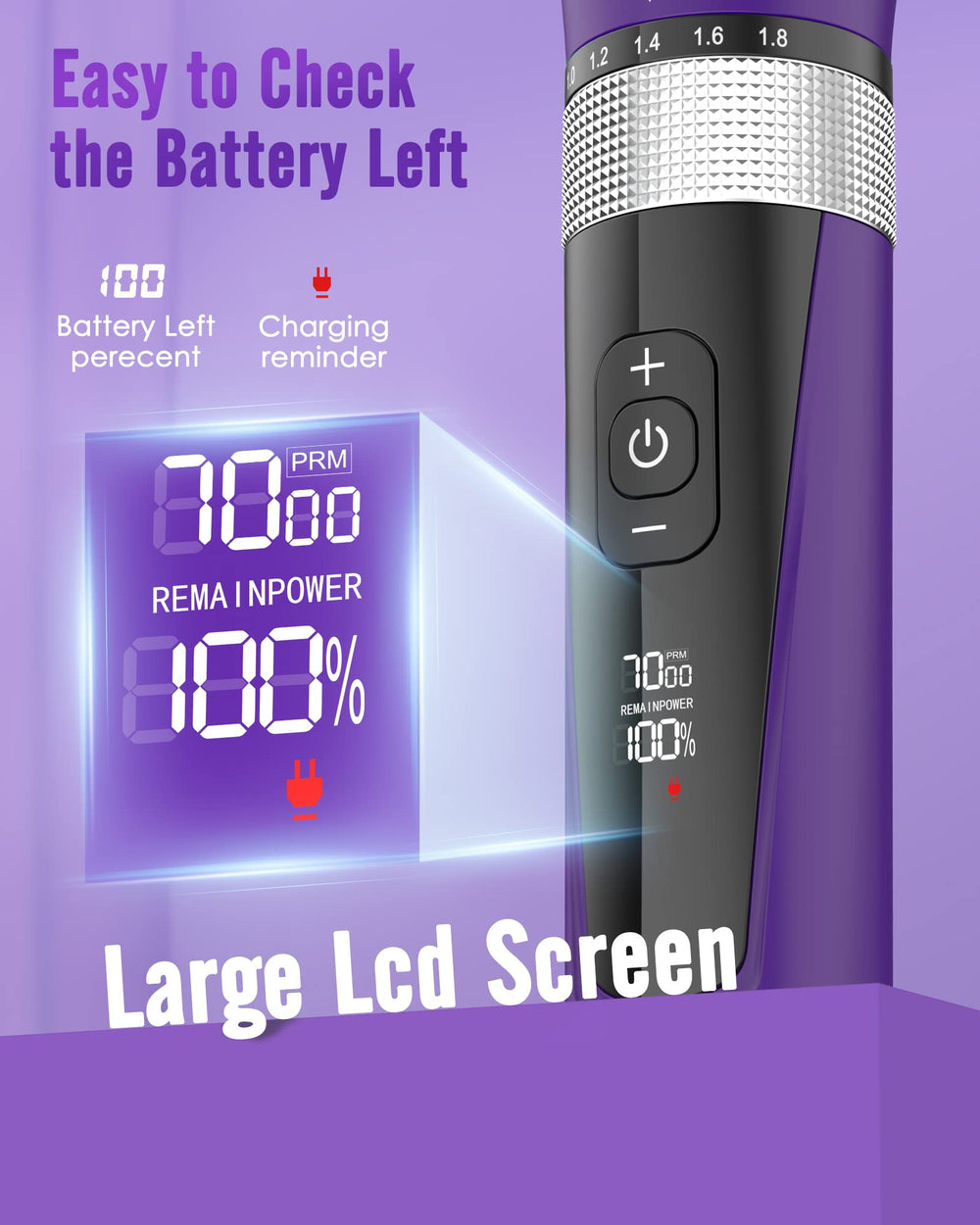 oneisall cat grooming kit LCD display shows battery life clearly