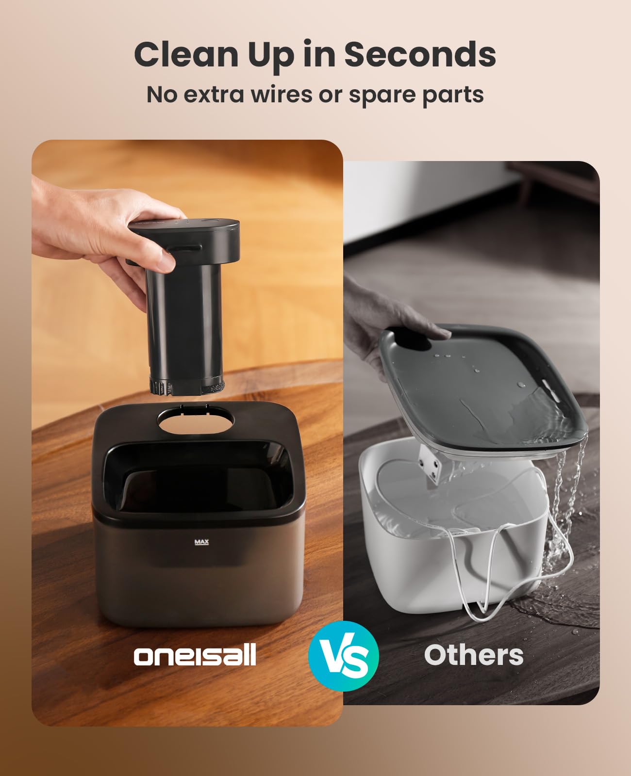oneisall battery-operated fountain features a 4000mAh battery lasting up to a month.
