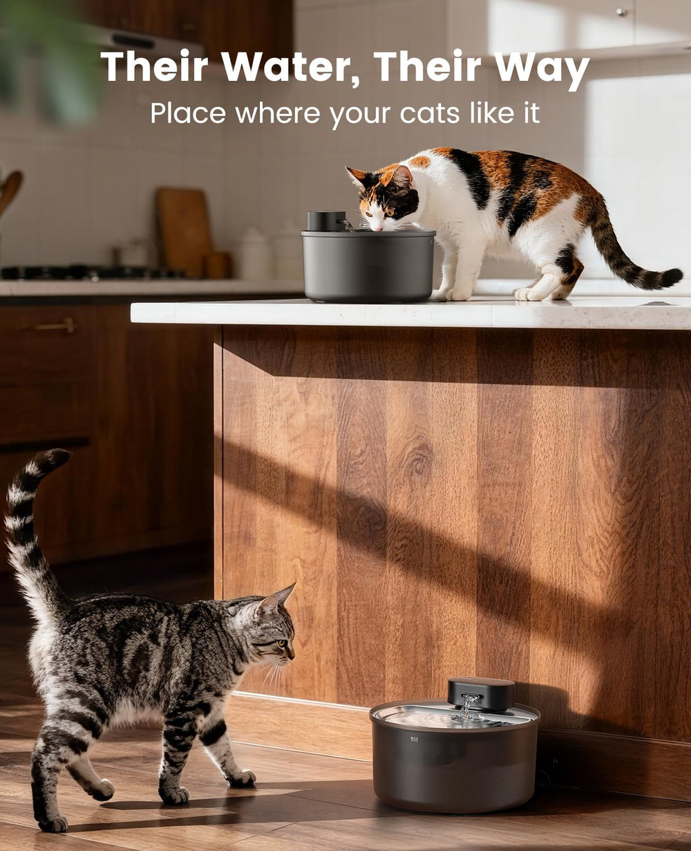oneisall cat water fountain-motion-sensor shows automatic flow that engages cats
