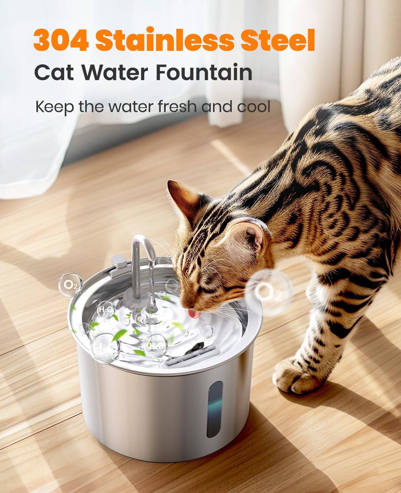 oneisall cat water fountain with quiet pump demonstrates low-noise operation during feeding.