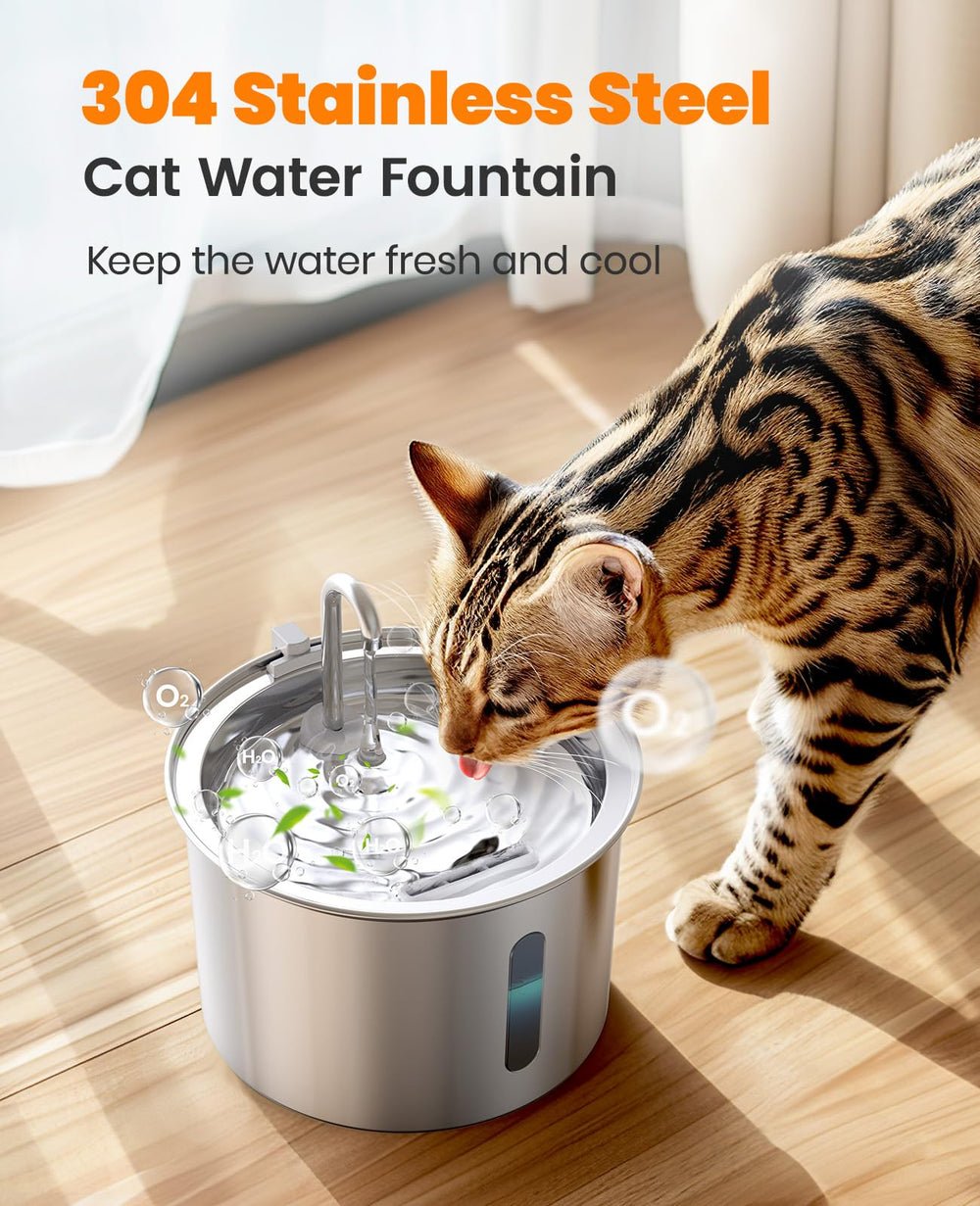 oneisall cat water fountain with quiet pump demonstrates low-noise operation during feeding.