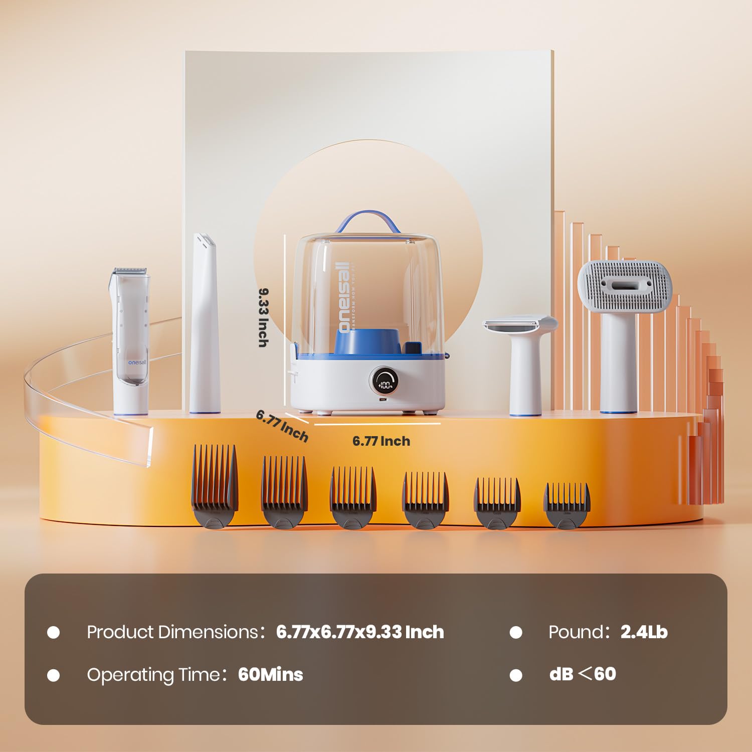 oneisall cordless dog grooming vacuum kit in-use during a home grooming session for quick cleanup