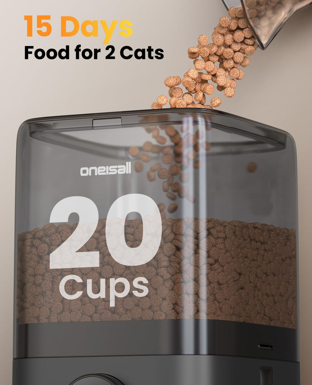 oneisall cordless-wifi-automatic-cat-feeder voice recording feature highlights personalized mealtime companionship