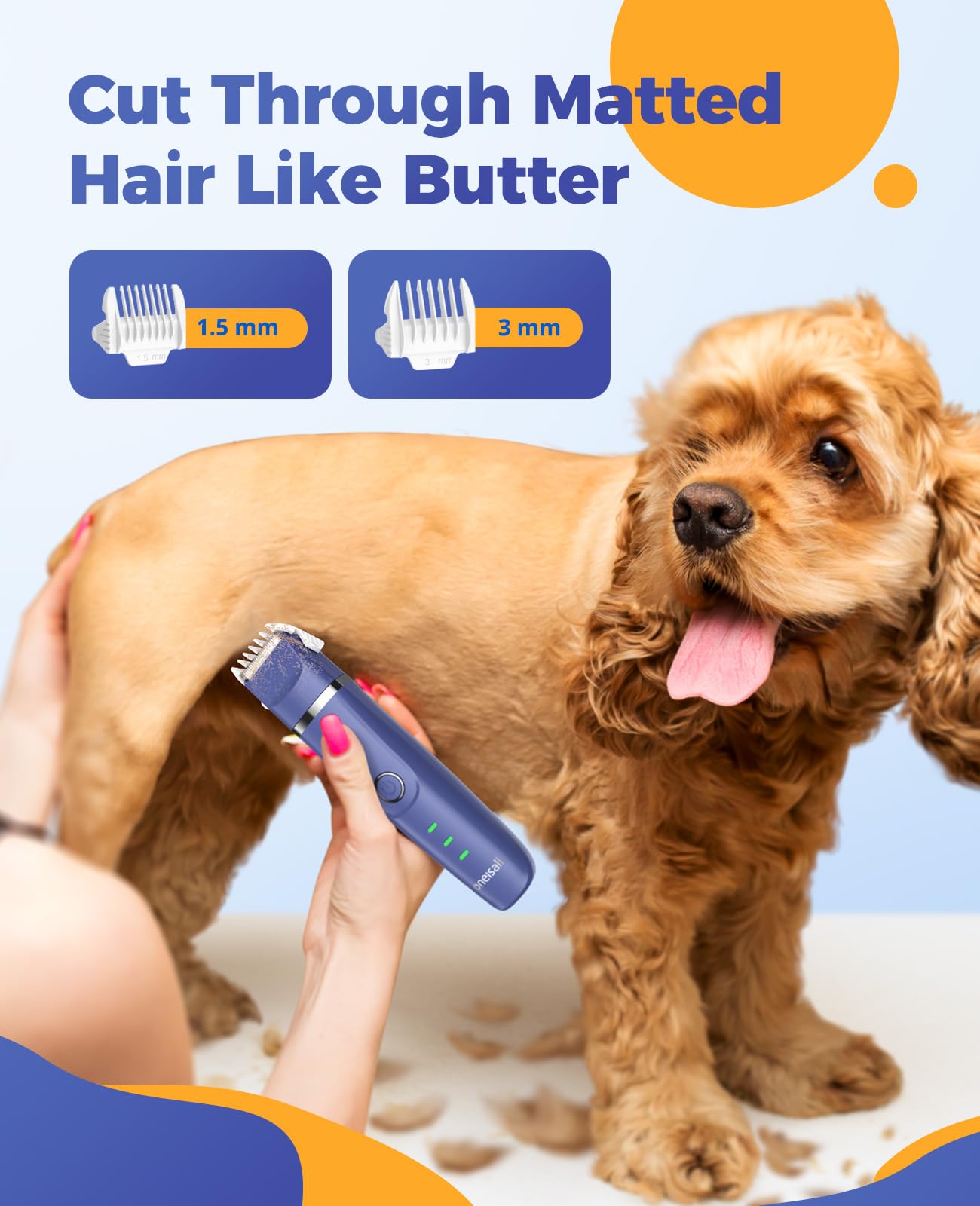 oneisall dog clippers blue charging dock for cordless convenience.