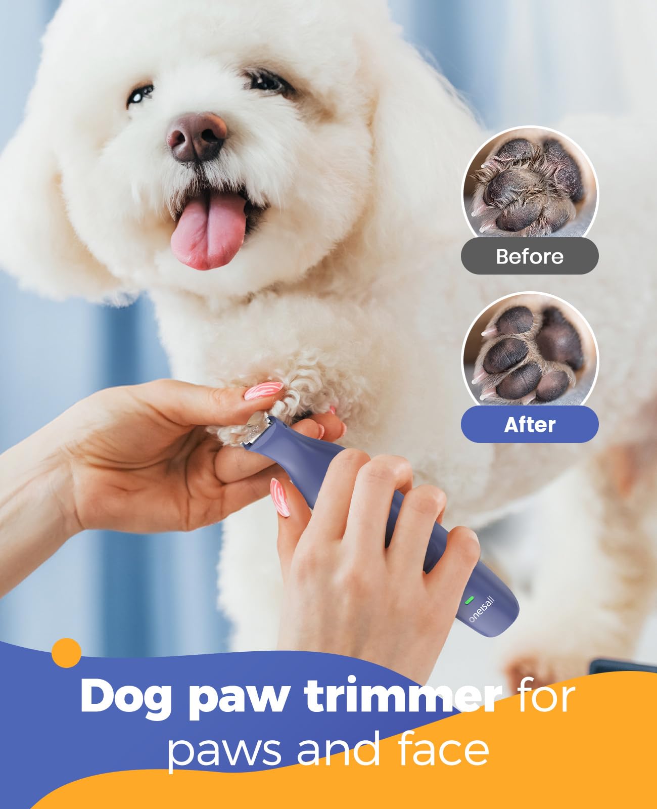 oneisall dog clippers blue low-noise operation for stress-free grooming sessions.