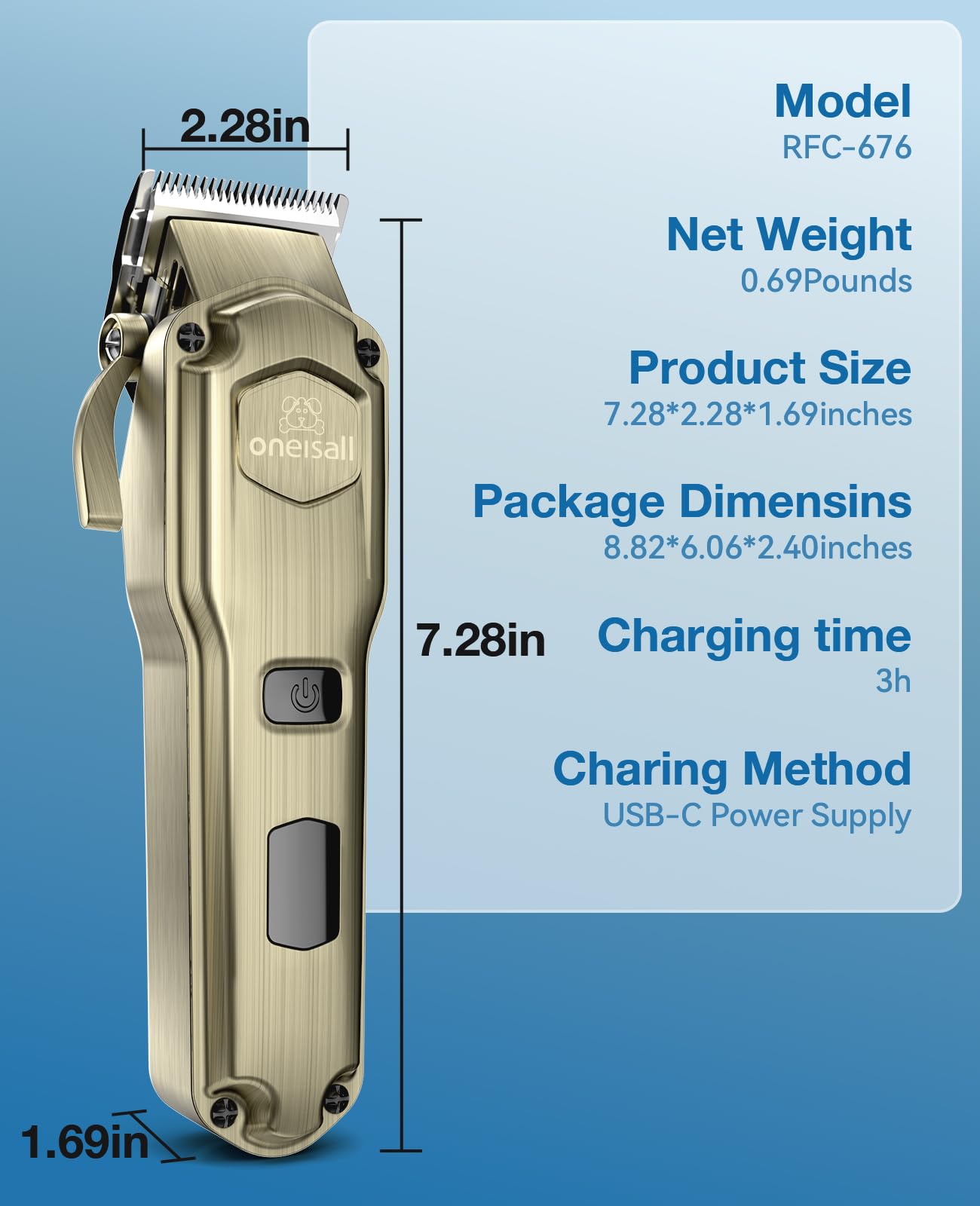 oneisall dog clippers gold finish for premium look and grip.