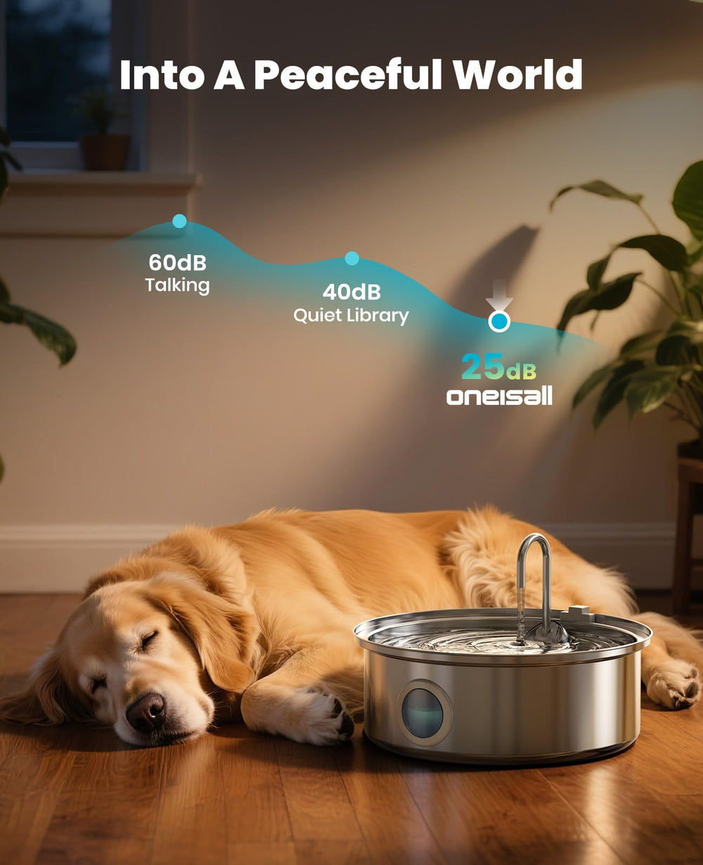 Oneisall dog fountain anti-dry pump with red light reminds refills, preventing dry pump.