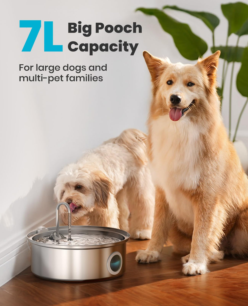 Oneisall dog fountain stainless steel bowl highlights durability and easy cleaning.