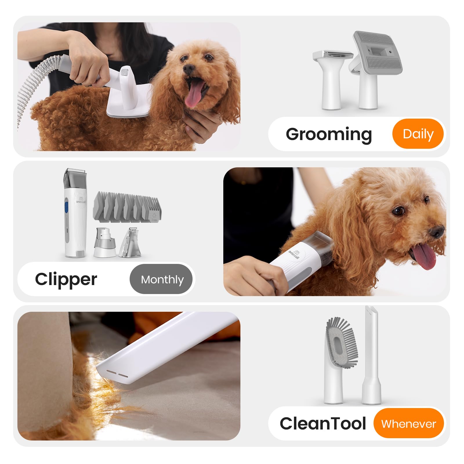 oneisall 7-in-1 grooming kit enabling whole-home shedding control