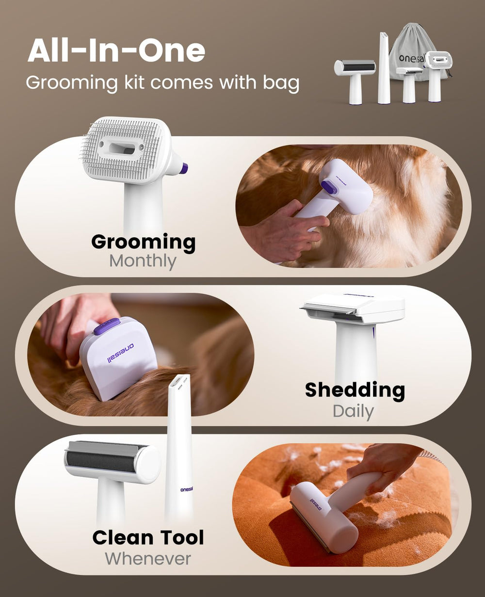 oneisall dog grooming vacuum kit suction setup with adjustable power for thick coats