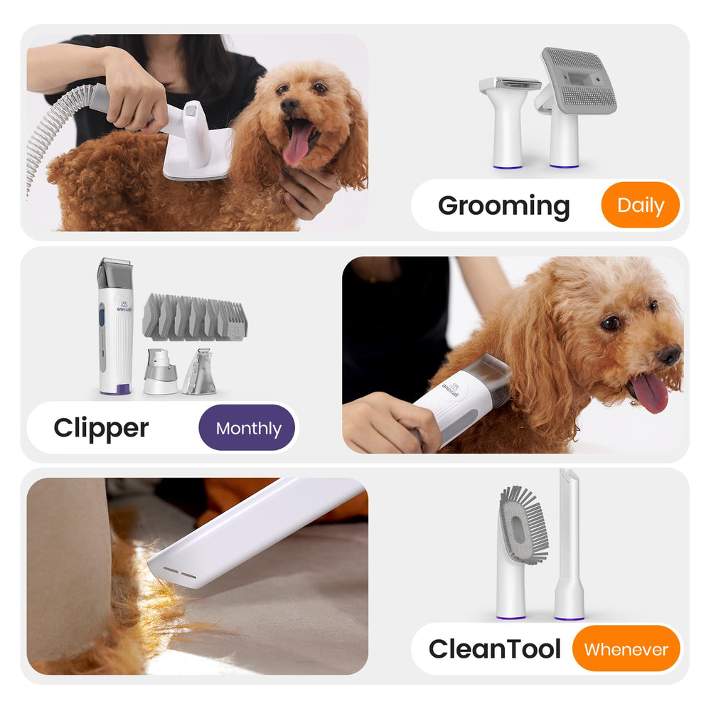 Oneisall dog grooming vacuum low-noise operation keeps dogs calm during grooming