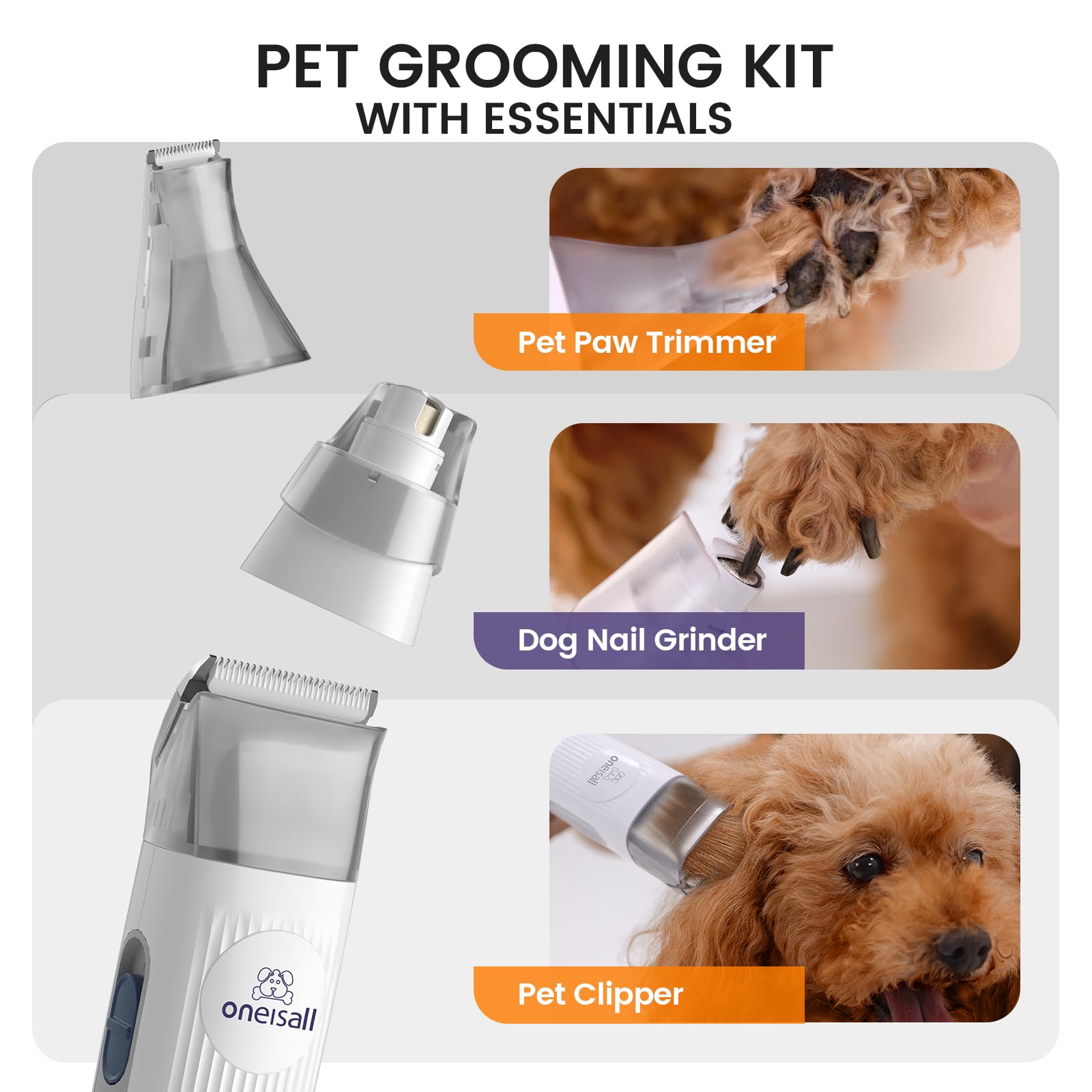 Oneisall dog grooming vacuum nail grinder enabling precise paw trimming on the go