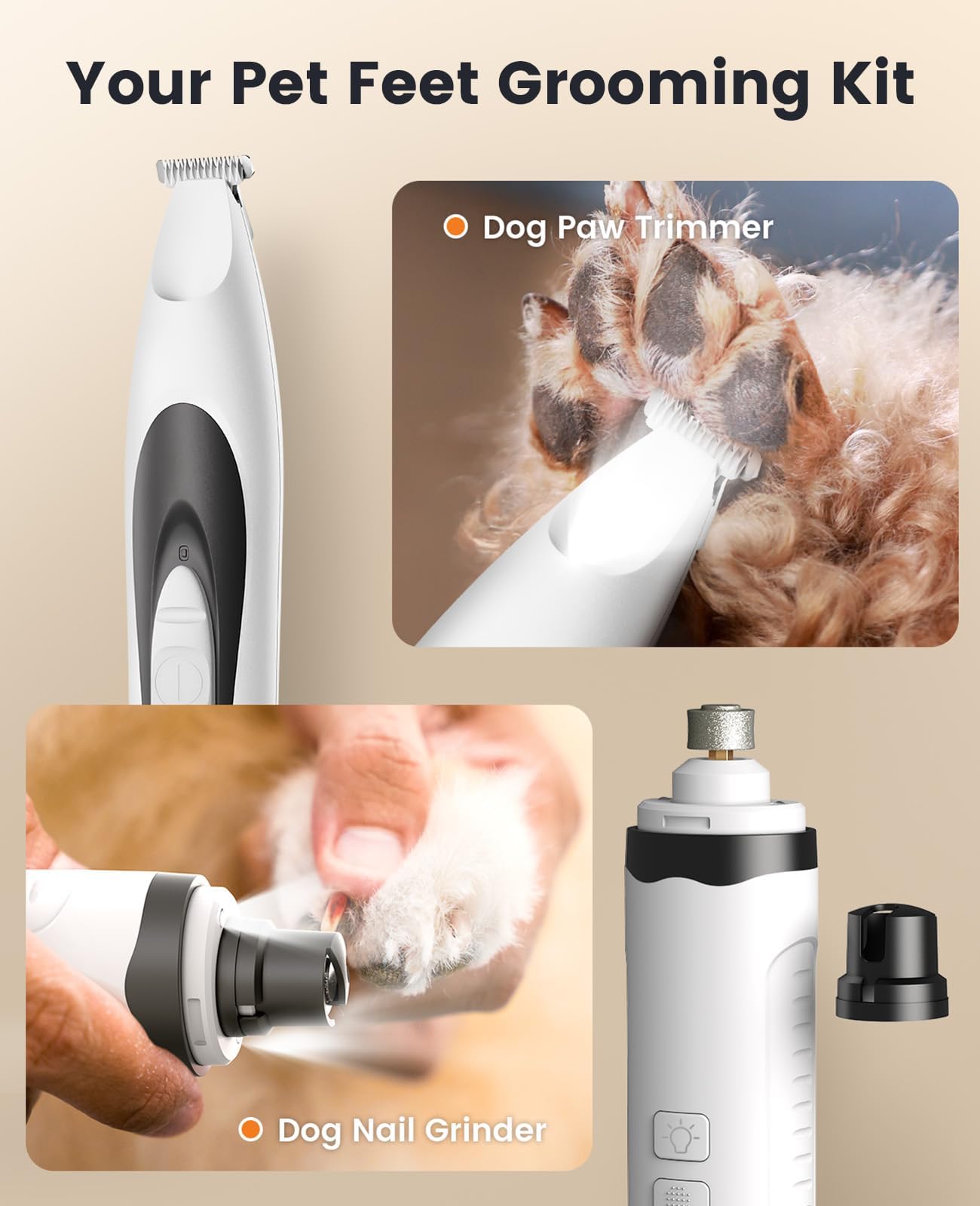 oneisall dog-nail-grinder LED-lights two-speeds illuminated nails for safer grinding.