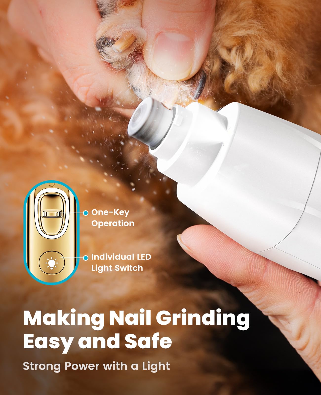 Oneisall dog nail grinder paw trimmer with LED for accuracy.