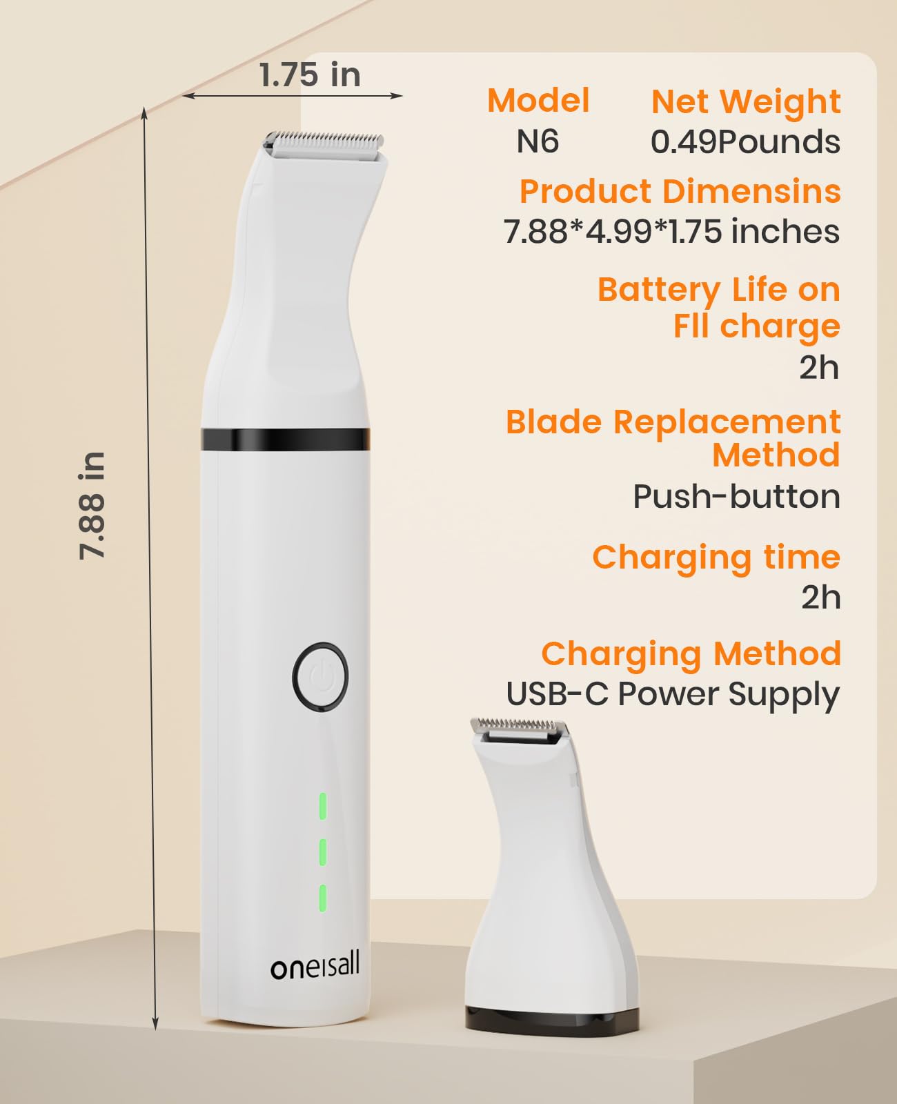 Oneisall Dog Paw Trimmer compact handheld design fits in the hand for precision.