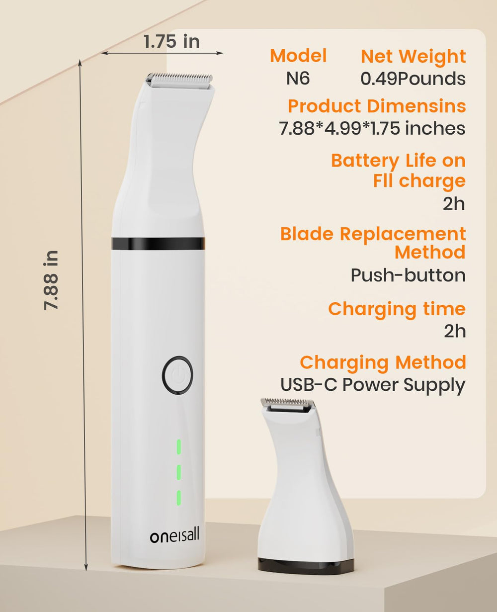 Oneisall Dog Paw Trimmer compact handheld design fits in the hand for precision.