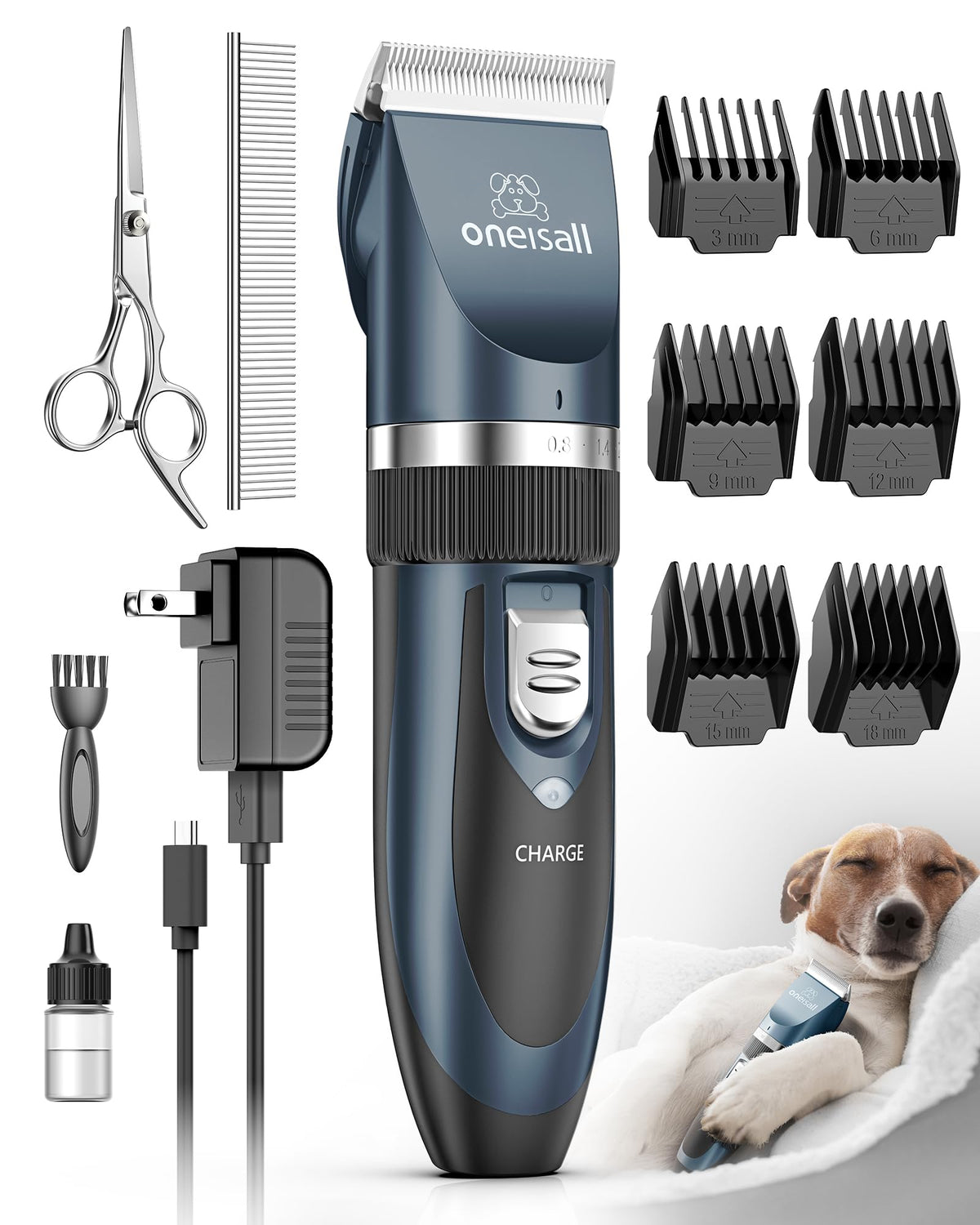 Oneisall dog shaver clippers with quiet low-noise motor for calm grooming