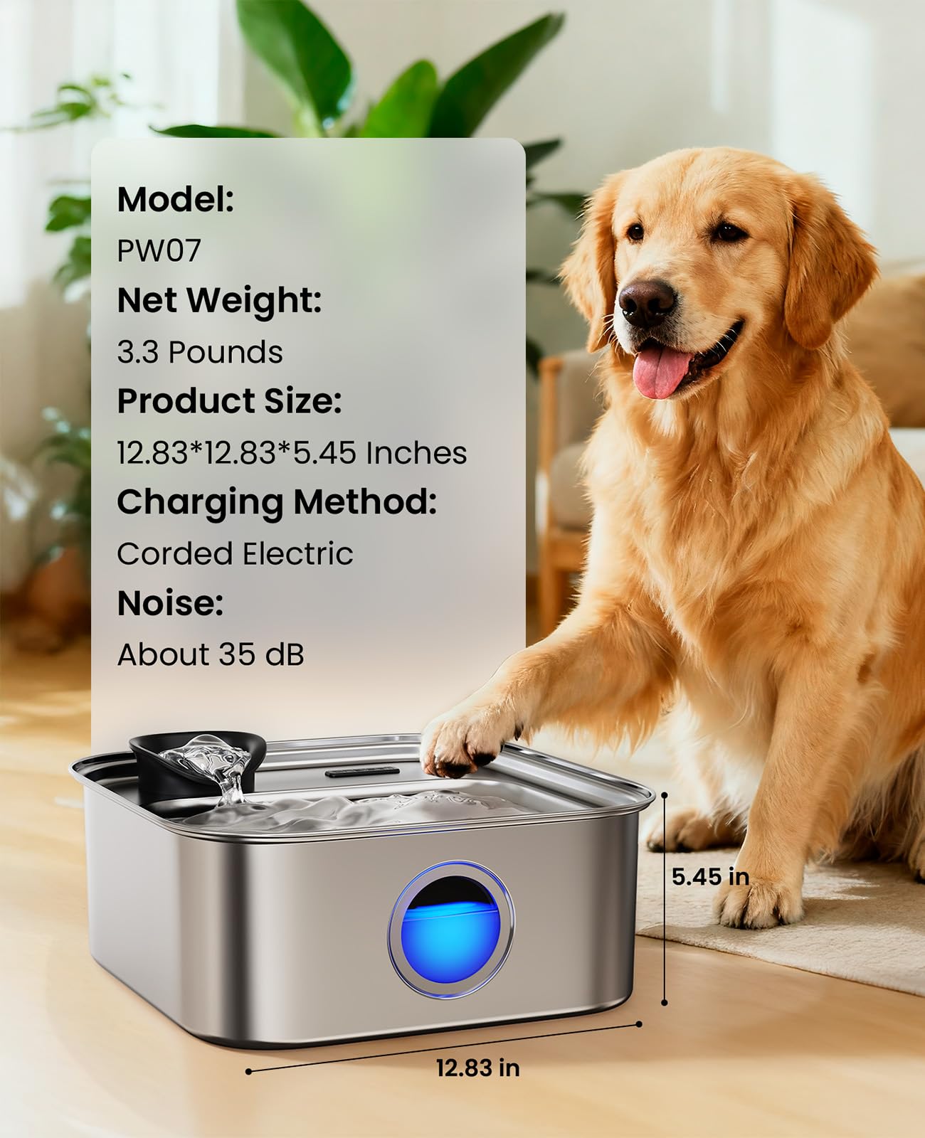oneisall dog water fountain stainless steel bowl offers durable, hygienic hydration