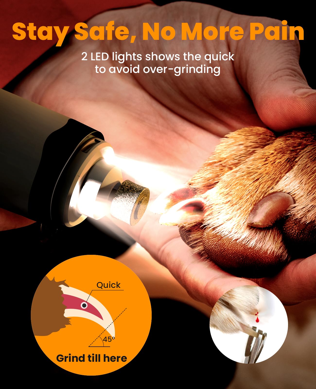 oneisall nail grinder LED lights reveal quick zones for safer trimming