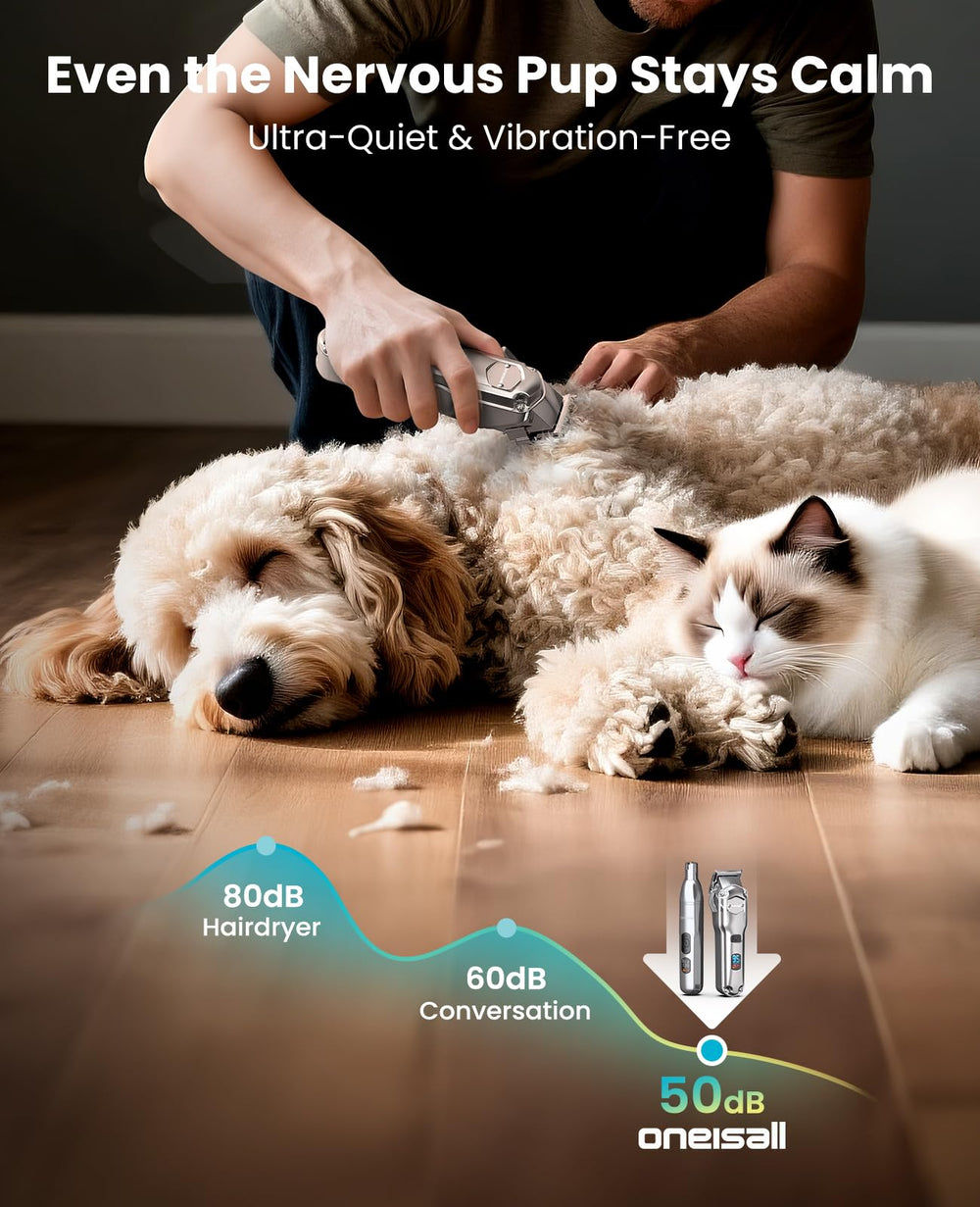 oneisall low-noise clippers help nervous pets stay calm